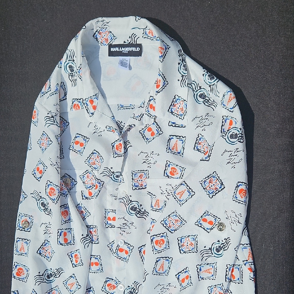Karl Lagerfeld Blue and Orange Graphic Men's Shirt